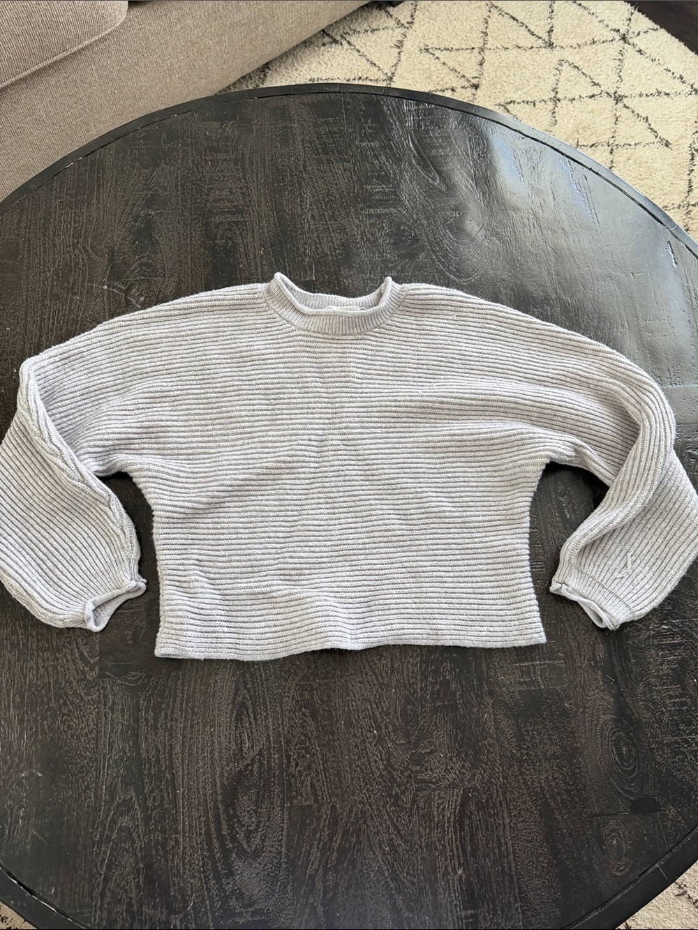 Poof! Light Gray Ribbed Knit Top